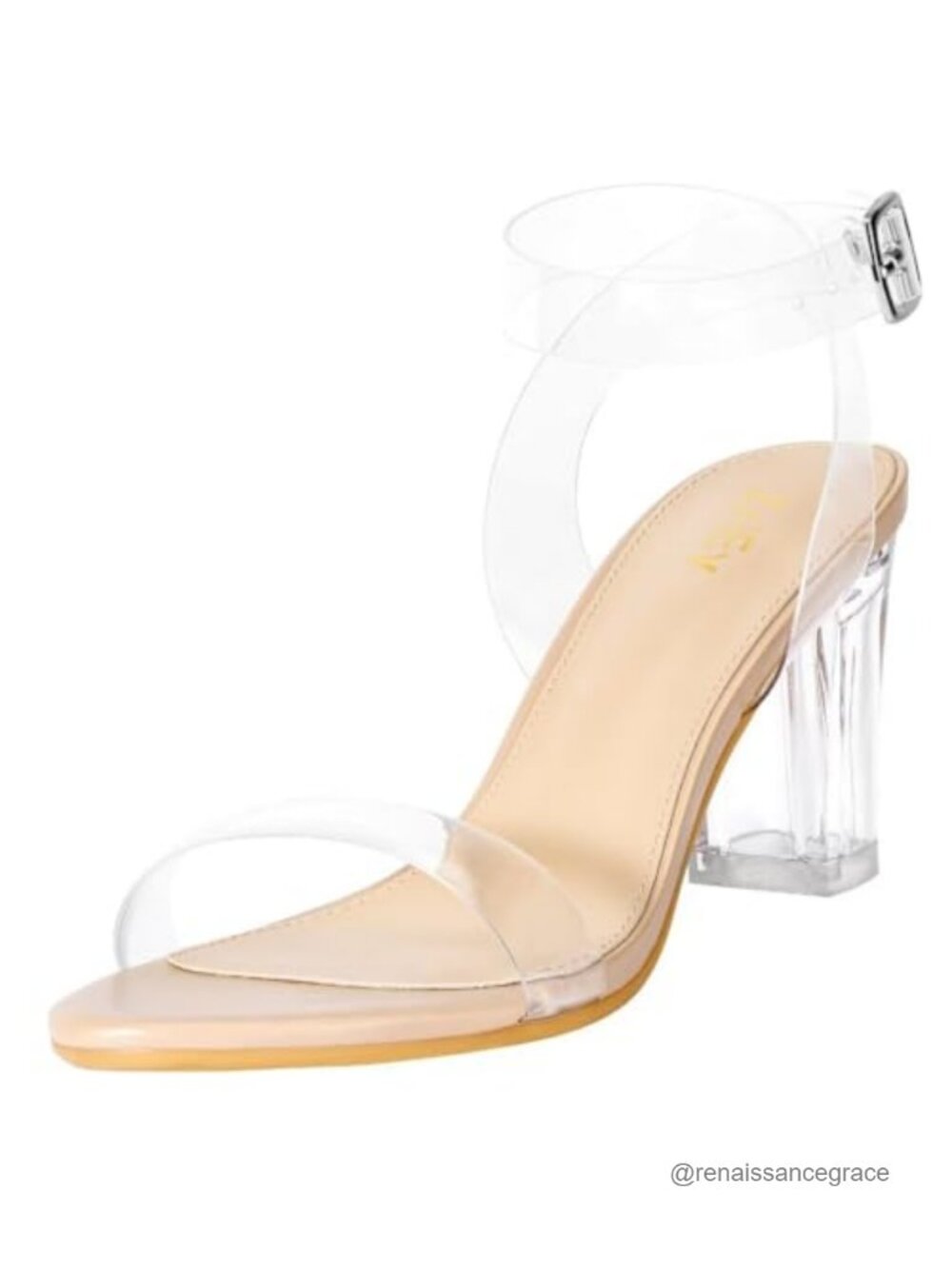 Clear Heels Chunky Block Mid High Heeled Sandals